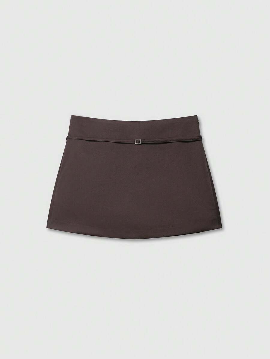 Women's Solid Color Zipper Waist Belt Skirt Pants