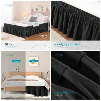 Double Bed Valance Sheet White, Bed Skirt Pleated Wrap Around 135x 190 Double Size Bed Frame Platform, Easy To Install Washable