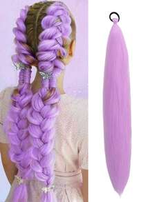 1pc/2pcs 28-Inch Purple Braided Wig With Elastic Band, Women Clip-In Hair Extensions, Ombre Purple Braided Ponytail, Synthetic Material - Mauve Purple - View 9