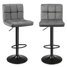 Sgabelli da Bar, Set di 2, Sgabelli da Cucina con Superficie in Velluto, Altezza Regolabile, Sedia da Cucina Girevole con Schienale e Poggiapiedi, Grigio Scuro - Grigio Scuro - Visualizzare 5