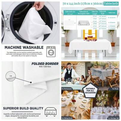 White Table Cloth - 70 Inchx 144 Inch Polyester Rectangle Tablecloth, Washable, Wrinkle Resistant Table Cover Dining, Buffet Parties, Picnic, Wedding,