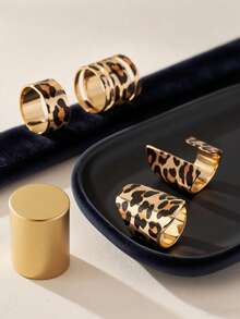 5pcs Creative Fashion Light Luxury Elegant Minimalist Geometric Leopard Print Rings For Women, Sisters, And Couples Perfect For Daily Wear, Dates, Parties, Holidays, Gifts, And Vacations