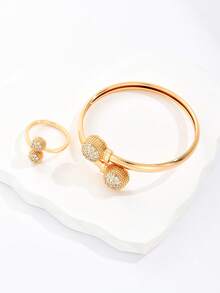 Khối Zirconia  Trang trí Vòng cửa tay áo & Nhẫn - Vàng - Xem 2