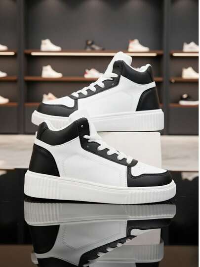 Women's Black & White High-Top Sneakers - Comfortable, Lightweight, Versatile Casual Shoes | High-Top Sneakers | Lightweight Athletic Shoes, Unisex