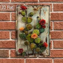 1PC Cactus With Red And Yellow Flowers Tin Sign, Vintage Floral Wall Art, 2D Flat Design, Rustic Home Decor, Retro Decor, Ideal For Living Room, Office & Nature-Inspired Spaces, 8x12 Inches / 20x30 Cm - Multifärgad - Visa 3