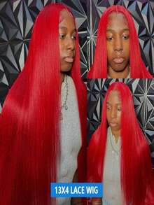 Gorgeous Red 13x4 HD Transparent Lace Front Wigs Human Hair For Women 200 Density Straight Glueless Wigs Human Hair Pre Plucked With Baby Hair Brazilian Virgin Red Colored Silky Straight Lace Frontal Wig Human Hair - 紅色 - 查看 8