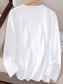 Women's Athletic Casual Long Sleeve Round Neck T-Shirt - Royal Blue Snowflake Pattern Print, Medium Stretch Machine Washable Top, Suitable For Spring And Autumn Seasons, Pullover Shirt, Comfortable Fit Crew Neck Top - 白色 - 查看 2