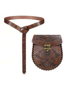 2pcs/Set Vintage Street Style Viking Belt Bag, Faux Leather Nordic Embossed Waist Pouch, Suitable For Men Party & Halloween Wear Old Money Vintage Autumn/Fall Urban Outfit Classic Christmas Winter Fashion Daily Men Boyfriend Gift