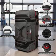 30 Inch Rolling Duffle Bag With Telescopic Handle, Wheeled Duffel Bag With Drop-Bottom,With 2 Layers Of Space Multiple Interior & Exterior Pockets,Extra Large Luggage Bags For Travel - 紅色 - 查看 3