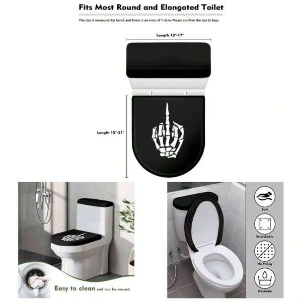 Toilet Lid Cover With Elastic Anti Splash Resistant Toilet Covers Soft Lid Cover Easy To Clean Washable Bathroom DecorFinger Skeleton