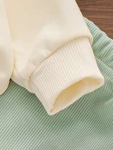 2 件女婴休闲简约“DADDY'S GIRL”字母刺绣运动衫和紧身裤套装，春秋 - 綠色 - 查看 6