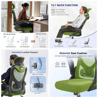 Office Chair - Desk Chair With Lumbar Support Headrest Adjustable, Padded Flip - Armrests Comfy Cushion High Back Executive Manager Chair Home Office
