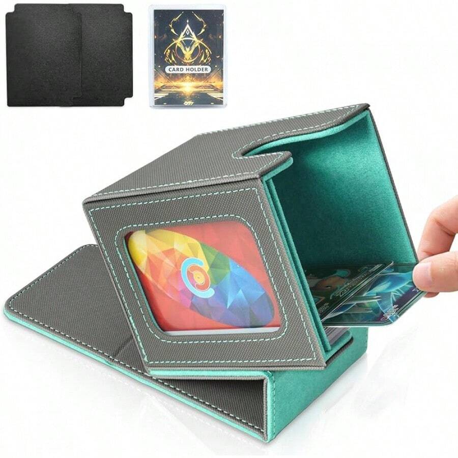 Magnetic Card Deck Box For TCG Storage, Holds 100 Double-Sleeved Cards - Xám và Xanh lam - Xem 1