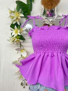 T109Crop Top With Straps And Ruffles - Mauve Purple - View 3