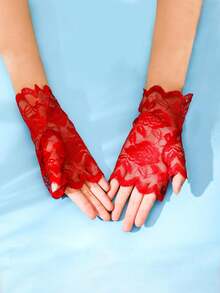 Half Finger Lace Sunscreen Gloves For Summer Dew Finger Driving Outdoor Sports Women's Adult Half Cut Thin Gloves