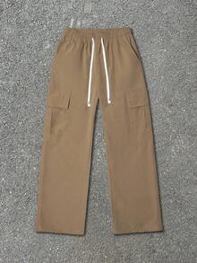 1 件青少年男孩休闲运动户外工装裤，带大口袋，春秋季，适合返校