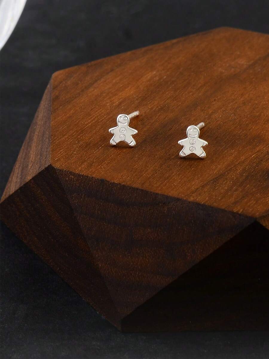 1 Pair Cute Snowman Stud Earrings, 925 Sterling Silver, Versatile For Women, Christmas & Valentine's Day Gift