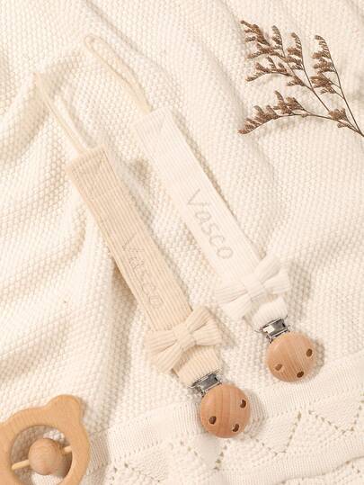 2pcs Personalized Embroidery Name Baby Pacifier Clip Cute Customized Patterns For Boys And Girls, Custom Baby Pacifier Clip Universal Soothing Clip, Suitable For Baptism, Baby Shower Family Decorations Gifts, Corduroy, Baby Essentials