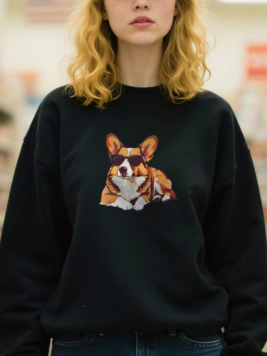 Pembroke Welsh Corgi Dog Sunglasses Sweatshirt - Black - View 1