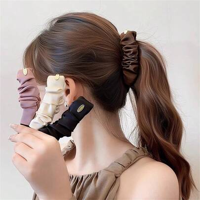 1pc High-End Solid Color Pleated Banana Clip, Elegant Hair Accessory For Ponytail, New Design Hair Clip For Women, Claw Clips, Hair Slide, Hair Barrettes