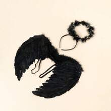 2 件万圣节天使服装配饰 - 黑色火鸡羽毛翅膀头带套装 - 黑色 - 查看 4