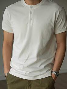 Men's Casual Henley Neck Short Sleeve Tee, Vintage Style Undershirt For Summer