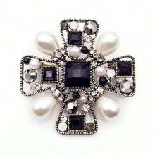 Barocker Vintage Creme Kunstperlen und Strass Kristall Brosche, Abendmode Anstecknadeln Schmuck Kostümzubehör Taschenschmuck Bürozubehör Weihnachtsgeschenk