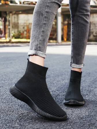 Women's Casual Fashion Breathable Mesh Lightweight Comfortable Soft Bottom Mid-Top Sneakers, Unisex, Black