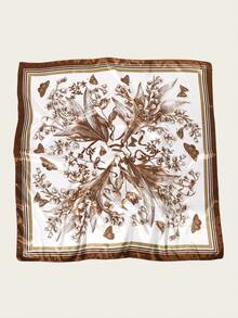 1pc Women's Geometric Satin Square Scarf – Fashionable Headband & Hairband, Elegant Bandana For Outdoor & Daily Wear, Perfect Valentine's Day Gift - 棕色 - 查看 3