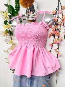 T109Crop Top With Straps And Ruffles - Rosa Pálido - Ver 5