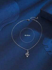 Rhinestone Musical Note Charm Necklace - 銀色 - 查看 3