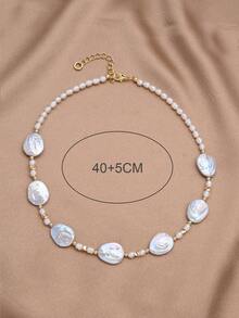 1 pièce Collier de perle naturelle plaqué or 18 carats, cadeau élégant pour femme, convient pour le mariage, les fiançailles, la fête des mères, la Saint-Valentin, l'anniversaire, la mariée - Blanc - Voir 4