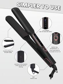 Alisador e modelador de cabelo 2 em 1 de cerâmica, chapinha de titânio avançada de 1,5 polegada para todos os penteados, aquecimento rápido, voltagem dupla, desligamento automático, com luva e 2 clipes