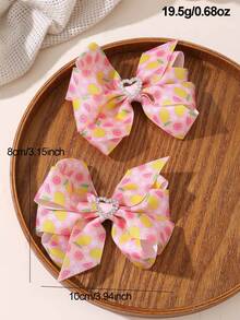 2个/6个女孩水果草莓柠檬蝴蝶结爱心发夹套装 - 彩色 - 查看 7