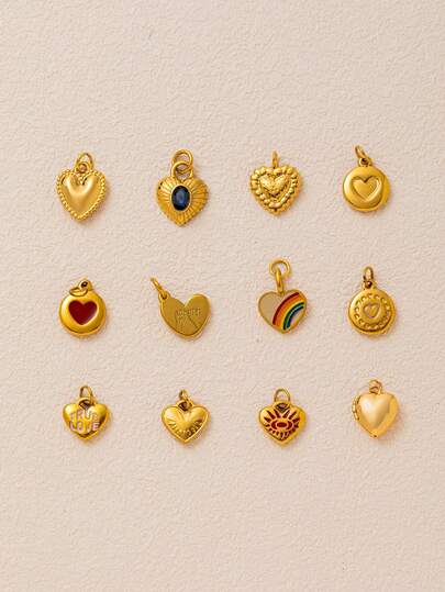 1pc Stainless Steel Gold Fashionable Rainbow Heart-Shaped Bubble Heart-Shaped Hook Heart-Shaped Double Layered Heart-Shaped Sun Heart-Shaped Pendant, Electroplated 18K Gold, DIY Necklace, Bracelet, Earring, Keychain, Bag Chain, Lace Buckle, Women's Jewelry Accessories, DIY Amulet Accessories, Can Be Worn As An Exquisite Pendant, Show Charm, And Given As A Gift To Wives, Mothers, And Girlfriends. Ladies' Jewelry.