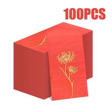 Guardanapos descartáveis com estampagem a quente vermelha de 15,74 x 13 polegadas, 100/60/20 unidades, padrão floral, usados para celebrações tradicionais de feriados, festas de aniversário, banquetes de casamento, festas de noivado, ocasiões sociais de negócios, uso diário em hotéis e indústrias de catering, etc.