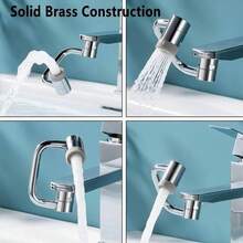 Universal Faucet, 360° Rotatable Taps Extenders With Complete Installation Tools, 2 Adjustable Water Outlet, Easy To Install, Kitchen & Bathroom Faucets - Silver - View 2