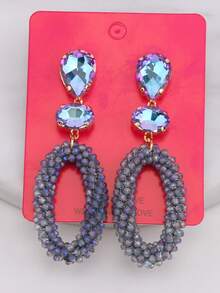 1 Pair Handmade Bohemian Beaded Crystal Oval Dangle Earrings, Handcrafted Jewelry Gift For Women