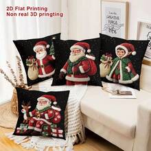 4 Pcs/1 Pc Colorful Santa Claus Snowman Short Plush Pillowcase, Sofa, Bedroom, Living Room, Home Decoration, Cushion Cover - Multicolor - View 8