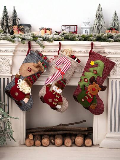 1 pieza Calcetín navideño, Bolsa de regalo de decoración de almacenamiento navideño, Decoraciones de árbol de Navidad, Decoración de ambiente navideño para fiestas, Decoraciones navideñas, Regalo de Navidad, Decoración navideña, Decoración de habitación, Decoración del hogar de invierno