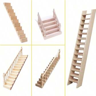 11: 12 Miniature Furniture, DIY Mini Dollhouse Mini Staircase Model Accessories Can Be Painted And Colored. You Can Use Plain Furniture, Stairs With Handrails, Miniature Furniture Model Ornaments, Retro Climbing Ladders Without Handrails, Miniature Scene Furniture Model Ornaments, Shooting Scene Ornaments, Christmas Gifts, Christmas Miniature Scene Decoration Ornaments