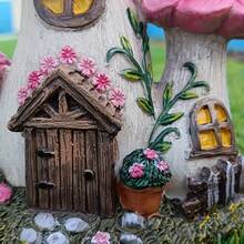 1pc Enchanting Resin Mushroom House Garden Statue – Whimsical Fairy Tale Theme With Pink Toadstool Houses & Flower Accents, Perfect For Spring Decor, Courtyard Display, And Birthday Gifts - Multicolor - View 7