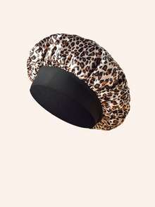 1 件女士真丝睡帽，缎面护发帽，松紧带真丝睡帽，时尚豹纹款式，休闲舒适透气日常护发帽