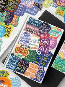 50 piezas Serie de pegatinas con citas inspiradoras - Pegatinas de vinilo resistentes al agua con texto motivador y diseño estético para botellas de agua, portátiles y libros, fáciles de aplicar, removibles y duraderas