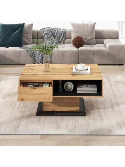 Grained Wood Coffee Tafel le Free Drawer, Storage Compartment, Rear Providing Double Sided Space. Desk, Living Room Table, Large view 3