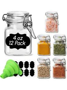 ComSaf 4-Ounce Glass Jars With LIDS, 12 Mini Sealed Glass Jar Sets, With 24 Labels And Pens, Spice Jars, Small Mason Jars, Square Cans With Sealed Steel Wire Clamping Devices, Labels, And Funnels For Jam, Honey, Kitchenware, Wedding Decorations, Etc - Multicolor - View 2