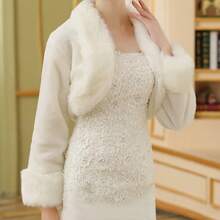 一件式翻领长袖优雅婚纱，适合婚礼、派对、圣诞节、万圣节和日常穿着。