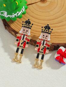 Unique Women's Earrings, Pink Soldier Design Fully Rhinestoned Alloy Jewelry, Personalized Christmas Gift