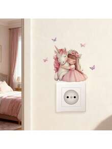 BRUP 1张夜光开关贴纸，儿童房墙贴，独角兽和女孩梦幻夜灯贴纸，自粘可移除婴儿房墙贴，粉色蝴蝶装饰，适合粉色女孩房，生日礼物创意，万圣节圣诞节礼物 - 粉色 - 查看 6