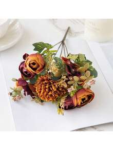 1/3/80pcs Romantic Silk Peony Hydrangea Bouquet Artificial Flower Centerpiece, Wedding Bridal Bouquet Artificial Flower Handheld Flower Arrangement, Family Office Room Festival Decoration, Birthday Gift, Valentine's Day Bouquet - Orange - View 7